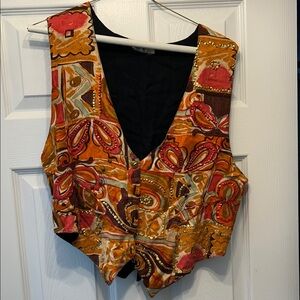 Vintage Women's Multicolor Patterned V-Neck Vest Boho